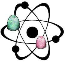 A picture of gumdrops overlaid on a model of an atom.
