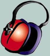 A drawing of thickly padded, red headphones.
