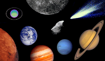 A colorful collage of pictures of the various planets in our solar system.