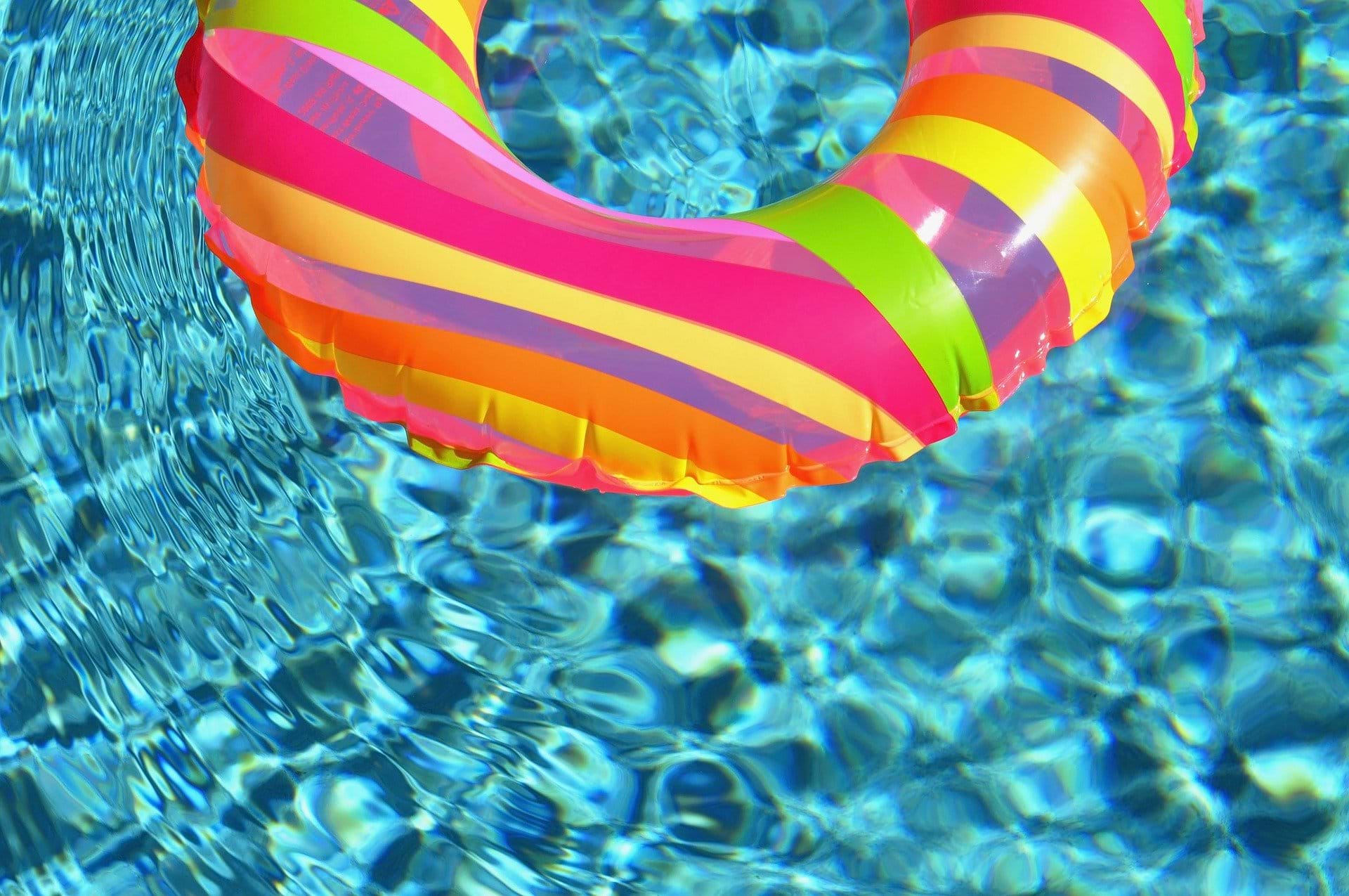 Photo shows a float in pool water.