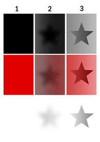An illustration of a star shown in three ways indicating opacity, translucency and transparency.