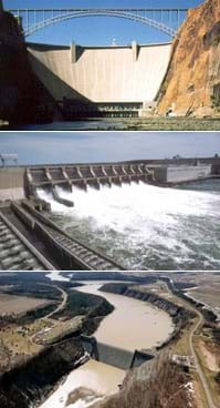 Photographs of three different types of dams.