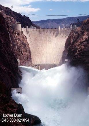 A photograph of the Hoover Dam in Boulder City, Nevada.