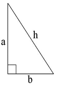 A right triangle, shown with sides a, b and h, with h being the hypotenuse.