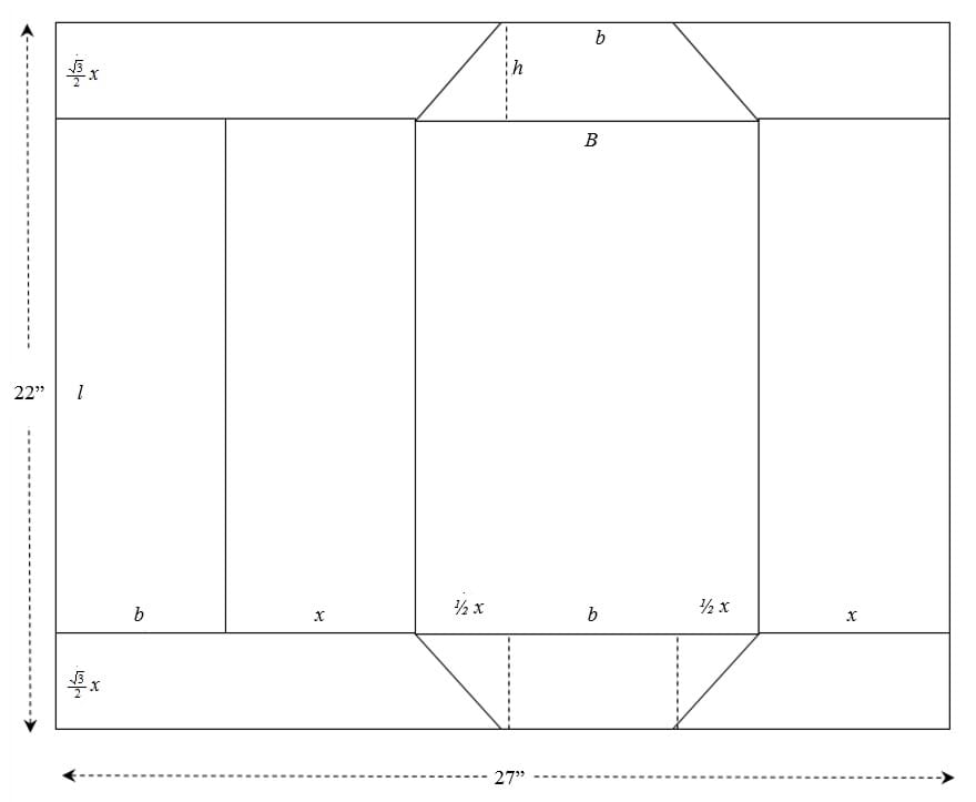 A diagram of the horizontal configuration of the trapezoidal prism.