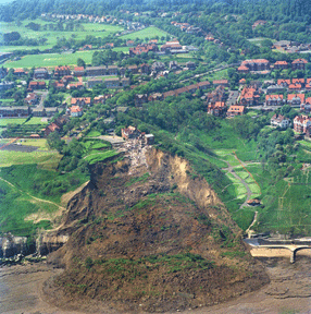 Panoramic view of a Holbeck Hall landslide in England in 1993.