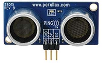 A blue device with what looks like two round speakers and a three-prong pin connector.