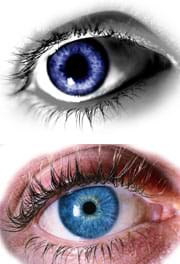 Images of two blue human eyes, one with a small pupil and the other a much larger pupil.