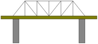 A line drawing shows a pattern of triangles that slope towards the center of a beam bridge. A line drawing shows a pattern of triangles that slope towards the center of a beam bridge.