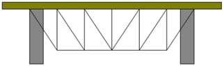 A line drawing shows pattern of triangles under a beam bridge deck that slope towards the outside edges of the bridge. A line drawing shows pattern of triangles under a beam bridge deck that slope towards the outside edges of the bridge.