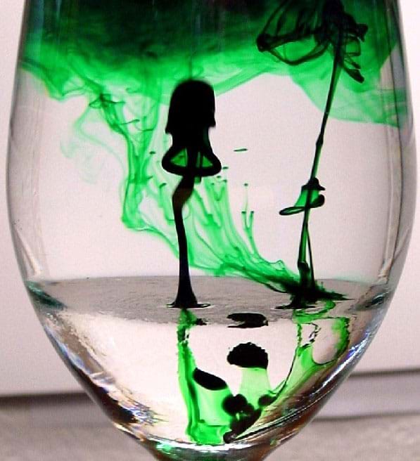 Photo shows green 'smoky'plumes and vortex rings rising up through clear liquids. Photo shows green 'smoky'plumes and vortex rings rising up through clear liquids.