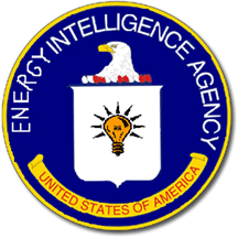 Cartoon of the official seal of the "Energy Intelligence Agency." 