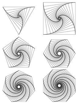 A drawing shows the induced shape of logarithmic spirals.