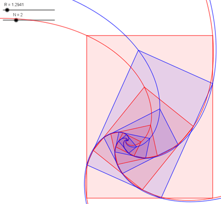 A diagram of a figure showing the induced shape of logarithmic spirals.