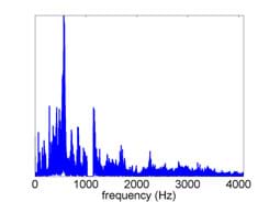The spectrum with only the small piece of frequencies affected by the notch filter removed. A small vertical slice of the graph is blank (data removed).