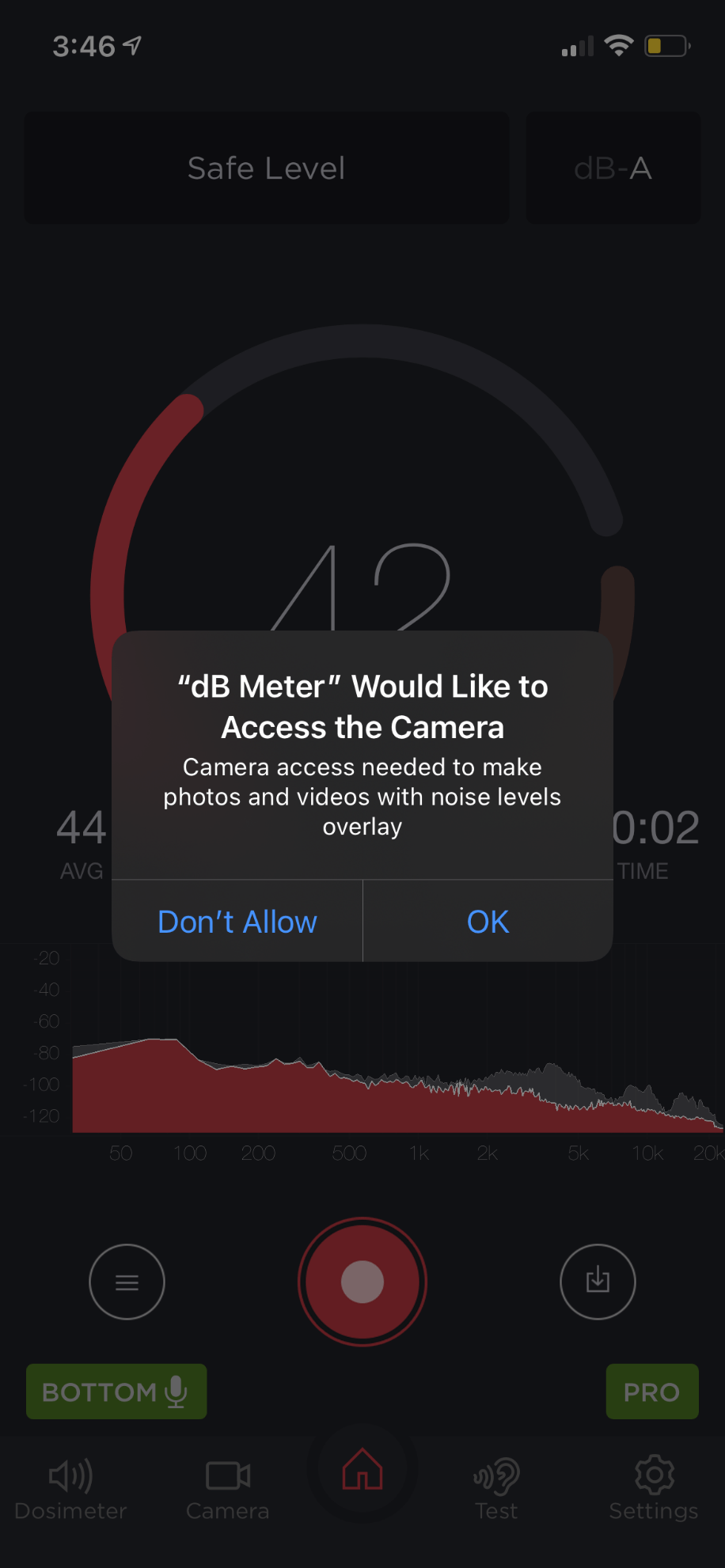 A screenshot of the Decibel: dB sound level meter app.