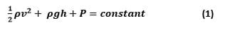 Equation: ½ pv2 + pgz + P = constant