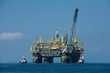 The P-51, a Brazilian oil platform, out in the ocean drilling for oil.