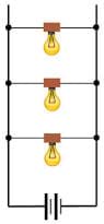 A parallel circuit with three light bulbs.