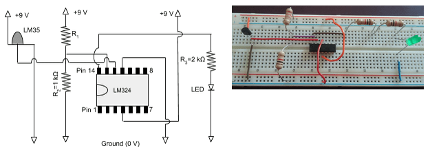 A photograph of the new setup for the circuit, with the operational amplifier.