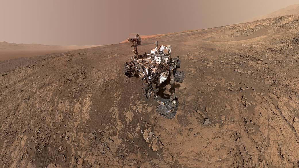A NASA Mars rover on Mars.