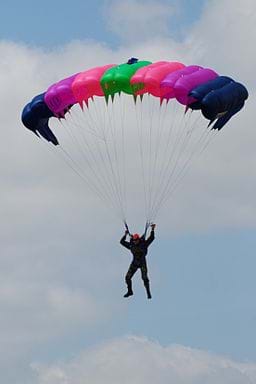 A military skydiver at the AirExpo 2007 air show near Toulouse, France.
