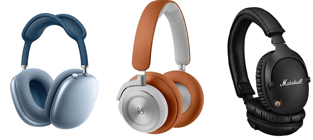 An image of 3 noise-canceling headphones.