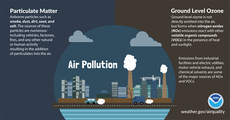 An illustration describing Particulate Matter and Ground Level Ozone.