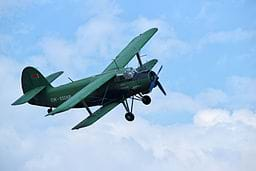 A Russian airplane, Antonov An-2, in flight.