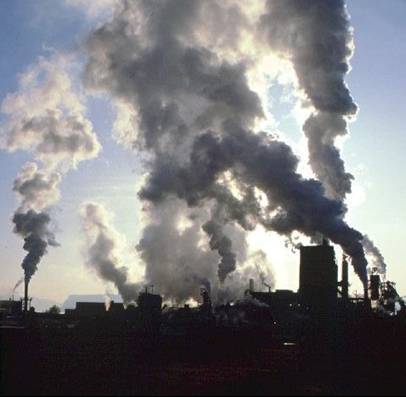 Photo shows a sky full of thick white and gray steam.