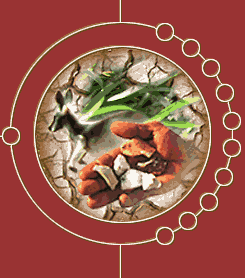  Illustration of a human hand, green plant life and a bounding mammal in a circular representation.