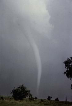 A photo showing a classic rope tornado in Union City, Oklahoma, in 1973.