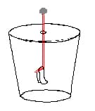 A line drawing showing the silver foil leaves hanging on a wire hook that passes through a thin cardboard disk placed atop a jar. At the top of the wire hook, outside of and above the jar, is a ball of aluminum foil.