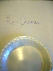 Photo shows a clean white styrofoam plate.