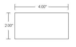 Figure 3 shows a two-dimensioned rectangle.  On the left side of the rectangle, a line with 2.00 inches in the middle is used to show the width of the rectangle.  On top of the rectangle a line with 4.00 inches in the middle is used to show the length of the rectangle.  