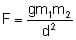 Gravitational force equals gravitational constant times mass of the first object times mass of the second object all divided by the distance between the two objects squared.