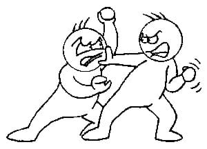 Line drawing of two people fighting, punching each other.