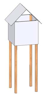 A diagram shows one of the paper houses with toothpicks attached to form stilts.