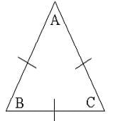 A drawing of a triangle with the letters A, B and C in each of its three inside angles.