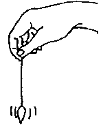 Line drawing shows a hand holding a string with a mass hanging at the end.