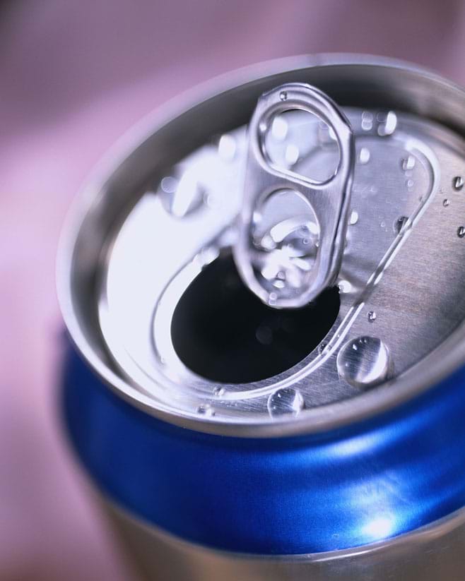 Photo shows of the pop top of an aluminum beverage can.
