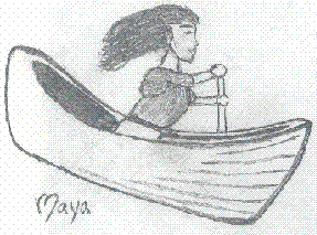 Black and white sketch of Spaceman Rohan's and Spacewoman Tess' daughter, Maya; looks like a long-haired girl paddling a canoe. Black and white sketch of Spaceman Rohan's and Spacewoman Tess' daughter, Maya; looks like a long-haired girl paddling a canoe.