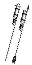 A sketch shows gunpowder filled tubes attached to bamboo arrows. Launched with bows, they became perhaps the first "true rockets" – a simple solid-propellant rocket.