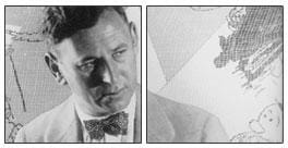A two-panel, black and white photograph of a white man with short hair and a bow tie.