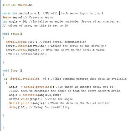 A screen capture shows the code with servo. 