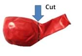 A diagram shows where to cut the balloon.