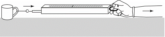 A line drawing shows a hand pulling across a tabletop a spring scale connected to the handle of a coffee cup.