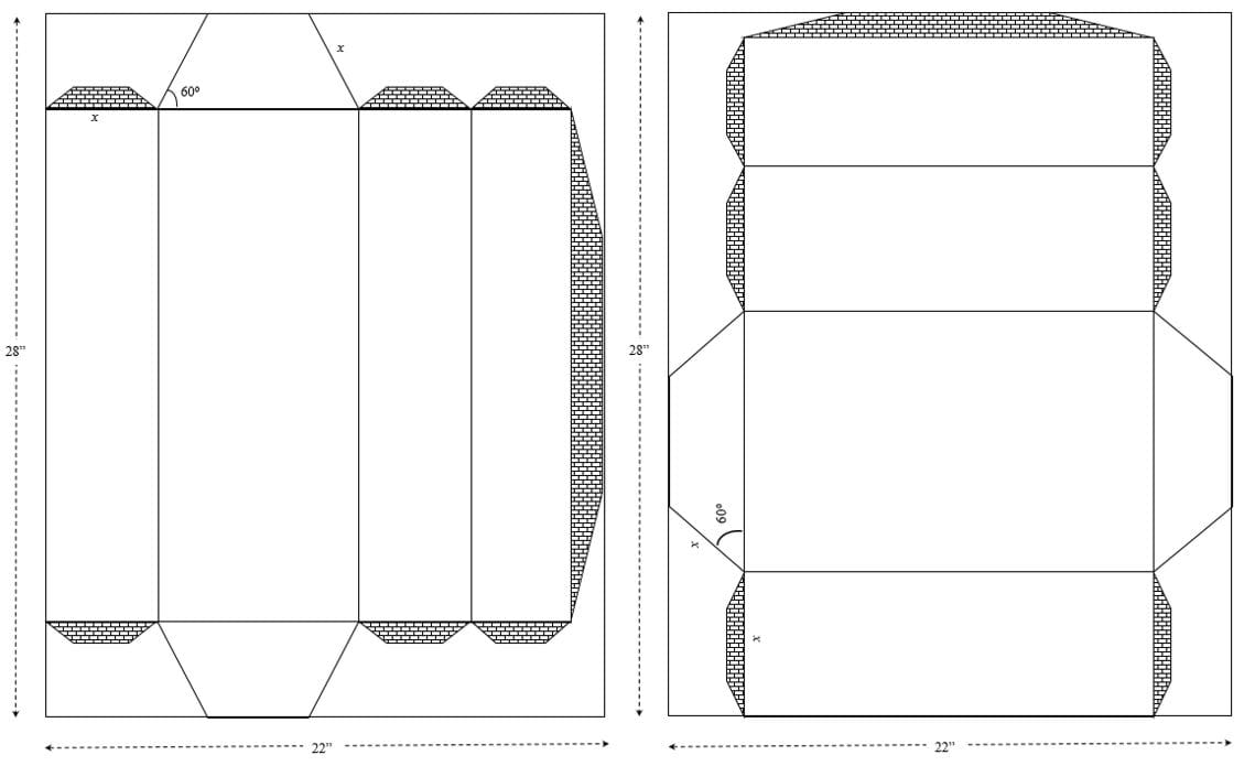 A drawing of geometric nets that can produce trapezoidal prisms.