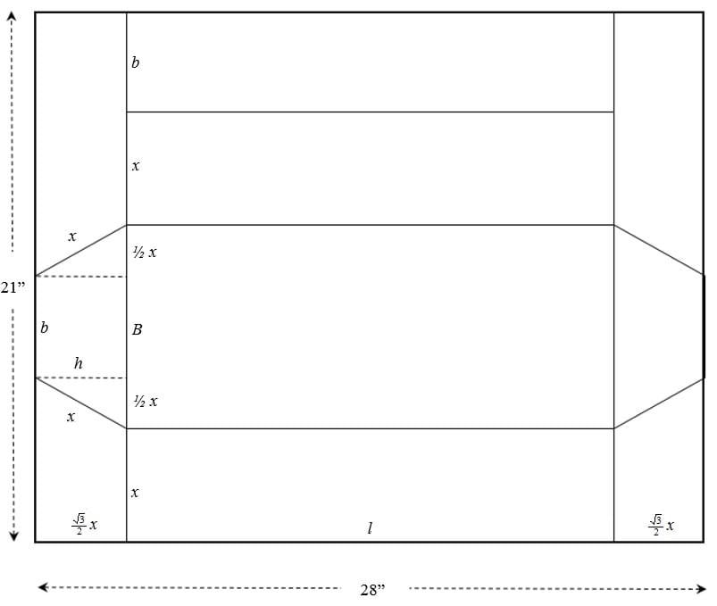 A diagram of the vertical configuration of the trapezoidal prism.