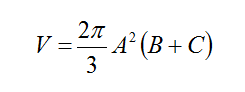 The equation for volume of egg: V = 2*pi/3 * A^2(B + C)